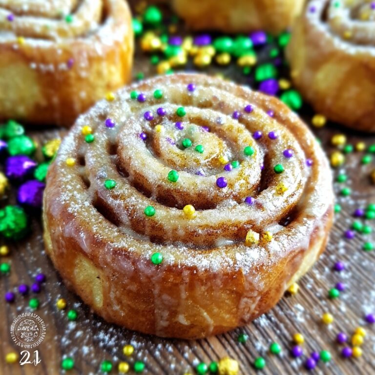 Easy Mardi Gras Cinnamon Rolls with Two Ingredient Dough Magic Recipe
