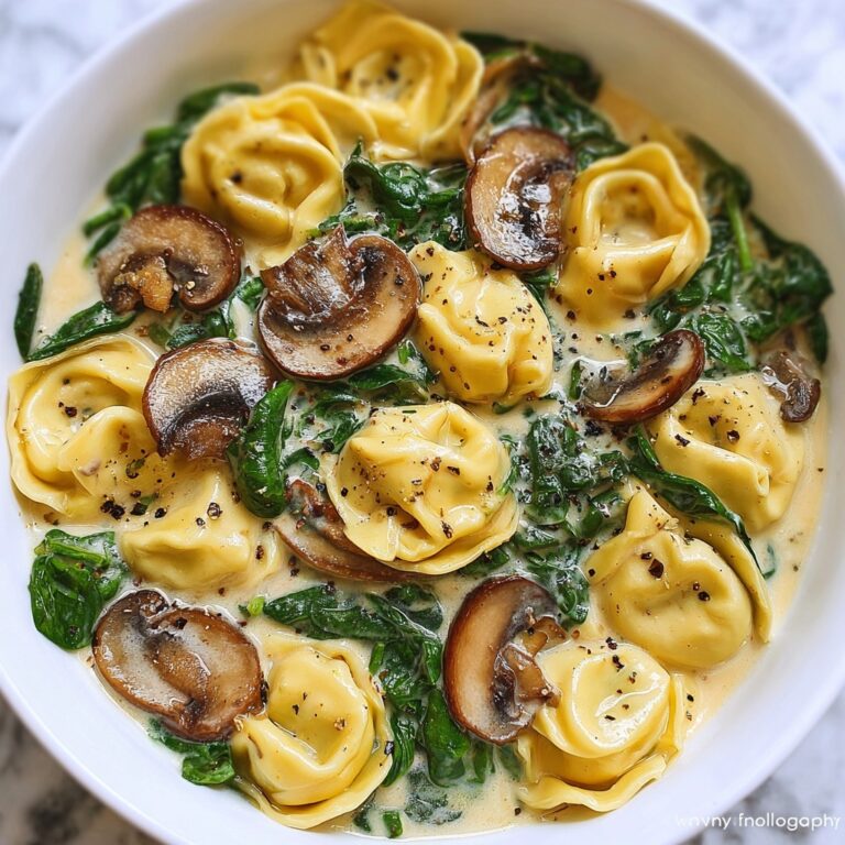 Creamy Spinach Mushroom Tortellini with Caramelized Onions Recipe
