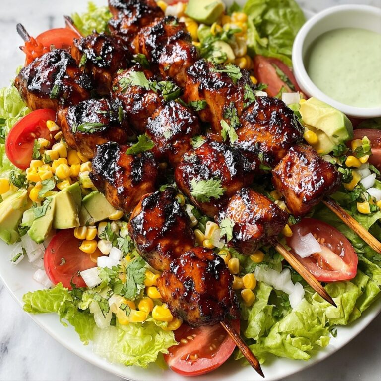 BBQ Chicken Skewer Salad with Herby Ranch Dressing Recipe